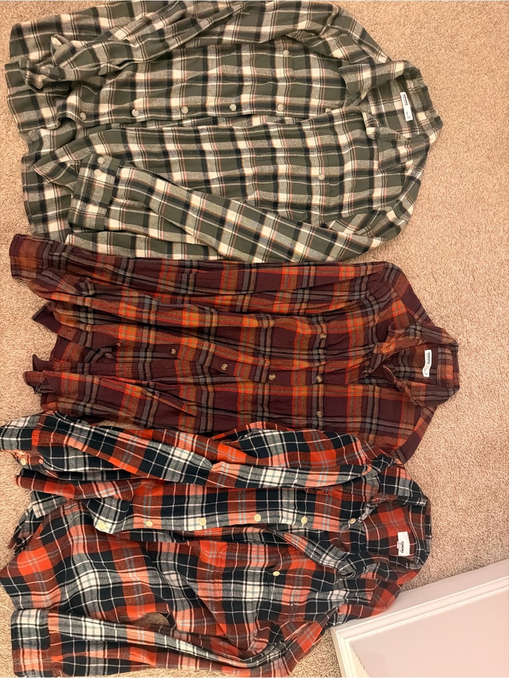 Sonoma Plaid Button-Down Shirt Trio in Green, Brown, and Orange